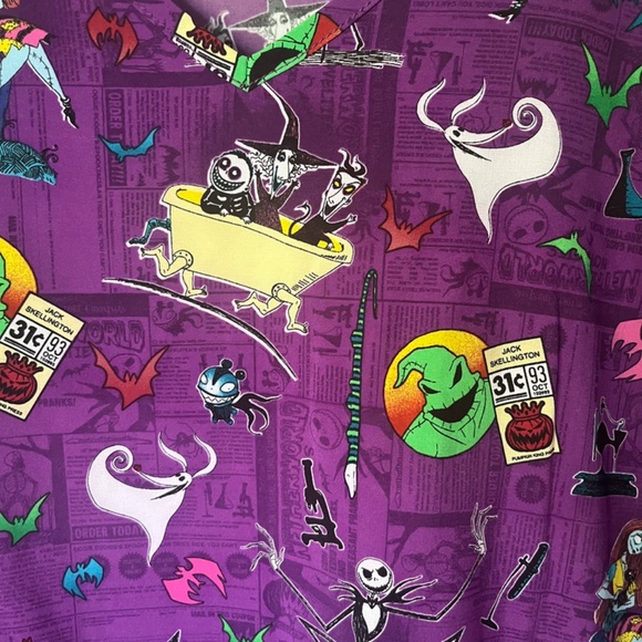 NEW Disney The Nightmare Before Christmas Halloween Multicolored Scrub Top - Picture 6 of 8